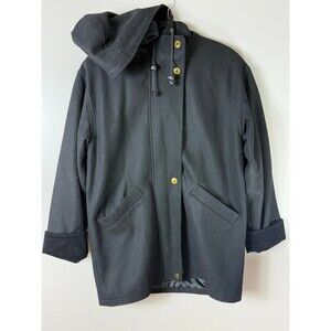 Herman Kay Wool Blend Hooded‎ Overcoat - Black Wool Coat 8P